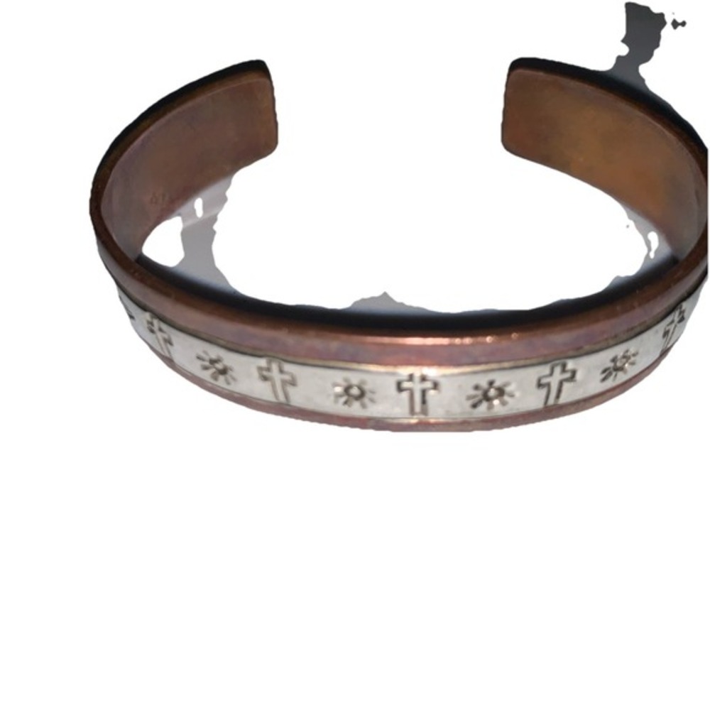 ROBERT LITTLE vintage RARE STERLING SILVER & COPPER Crosses CUFF BRACELET - Picture 2 of 6
